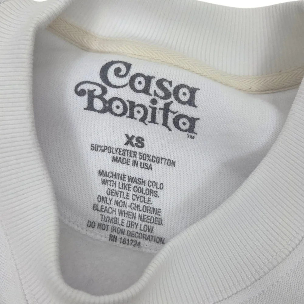 Casa Bonita Pullover Sweatshirt Womens XS White Yellow Red Crew Neck - Picture 8 of 11
